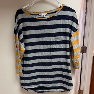 Boden Navy and Gray Striped Top with Mustard Accents